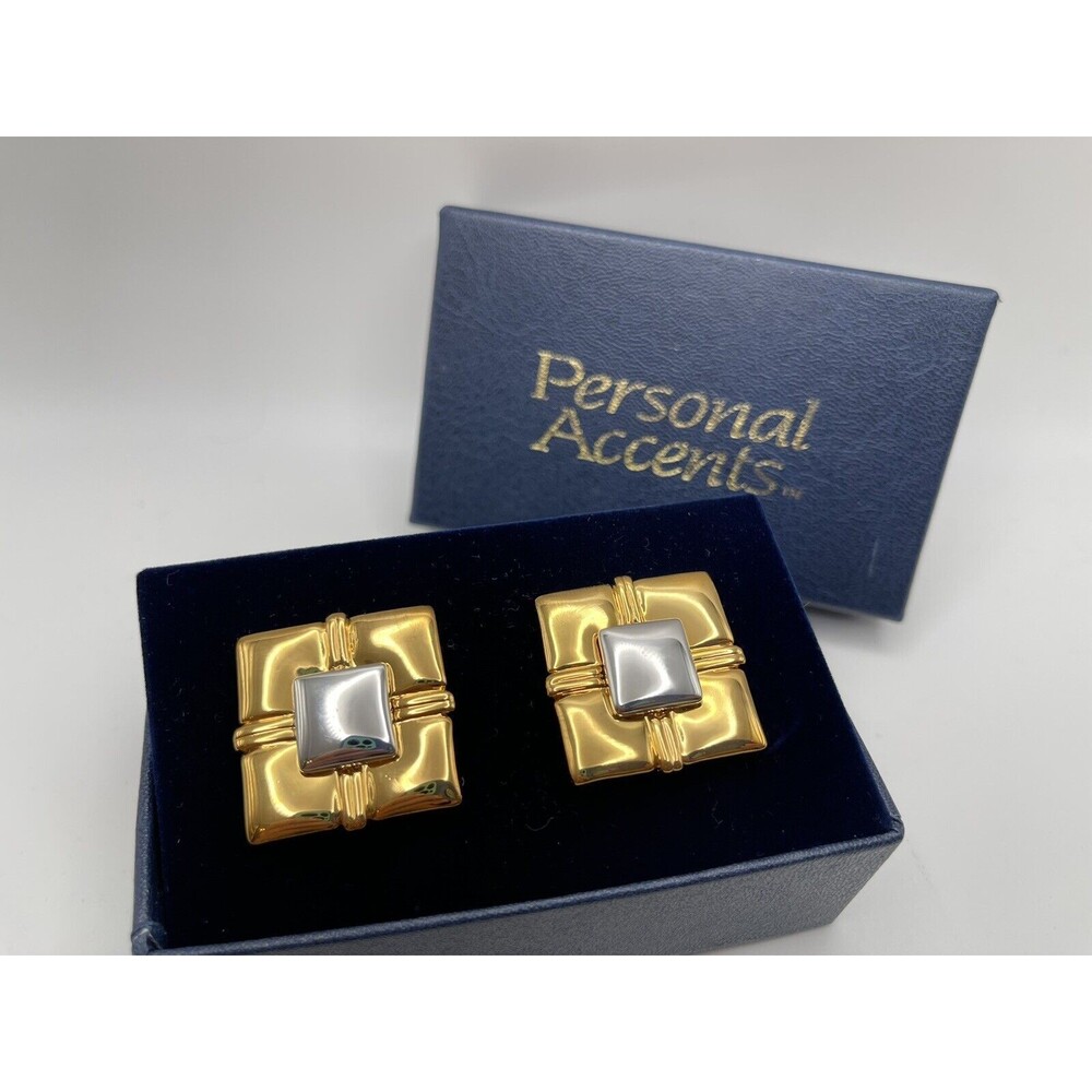 Personal Accents Two Tone Square Clip Stud Earrings